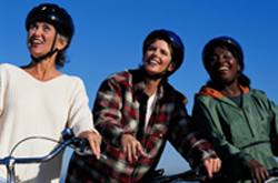 three friends on bikes