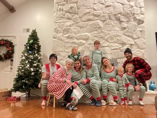 Meagan Tenety (third from left) and her family in Christmas pajamas