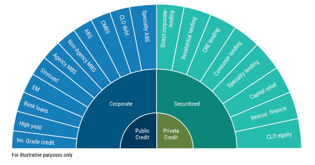 chart showing spectrum of public and private credit