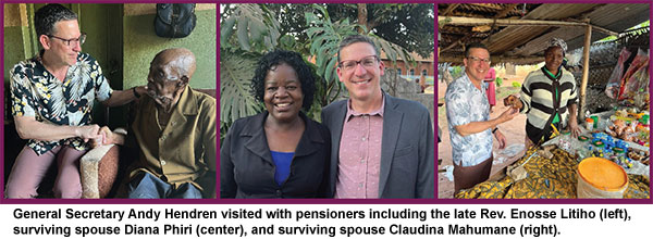 General Secretary Andy Hendren visited with pensioners including the late Rev. Enosse Litiho, surviving spouse Diana Phiri, and surviving spouse Claudina Mahumane. 