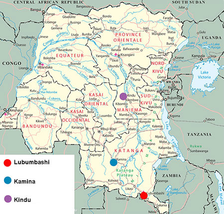 map of the places visited during the Congo trip