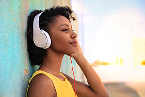 woman listening with headphones