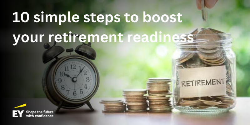 image of an alarm clock and a jar filled with coins labeled retirement