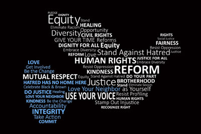 racilal justice image - dove made of words