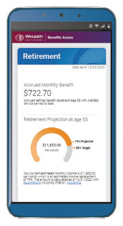 Benefits Access screen view of estimated retirement income