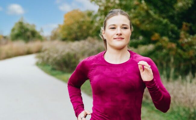 Woman running in park