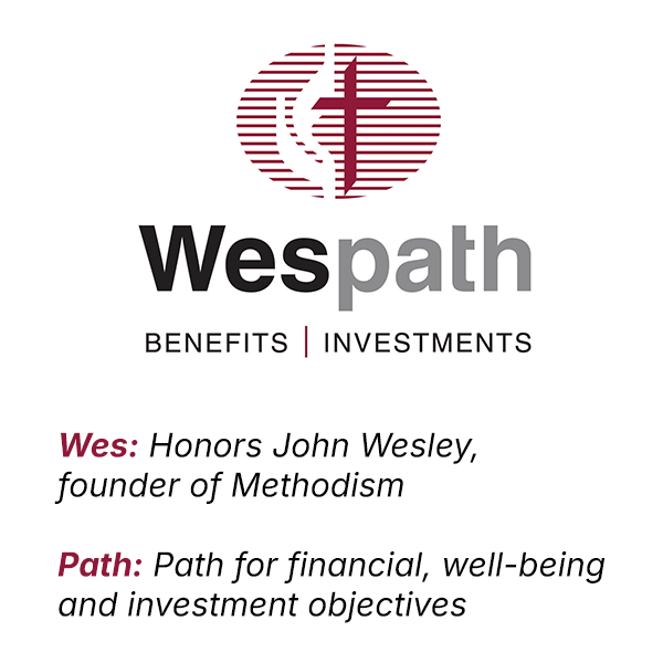 The Wespath logo and text beneath it "Wes: Honros John Wesley, founder of Methodism" and beneath that text reading "Path: Path for financial, well-being and investment objectives"