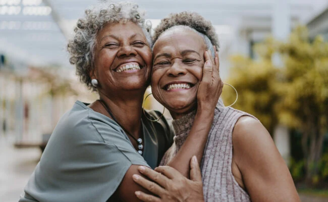 Portrait of two senior friends