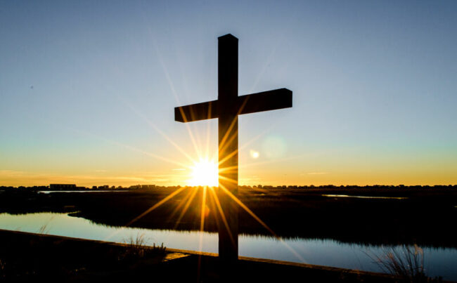 Sunrise behind the cross at Belin Memorial United Methodist